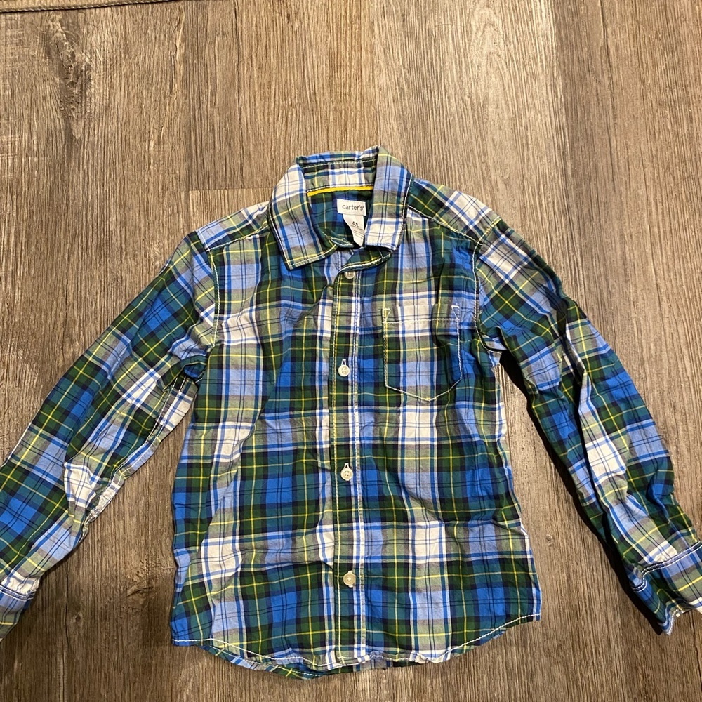 Boys button up flannel shirt 4T with rollup sleeves